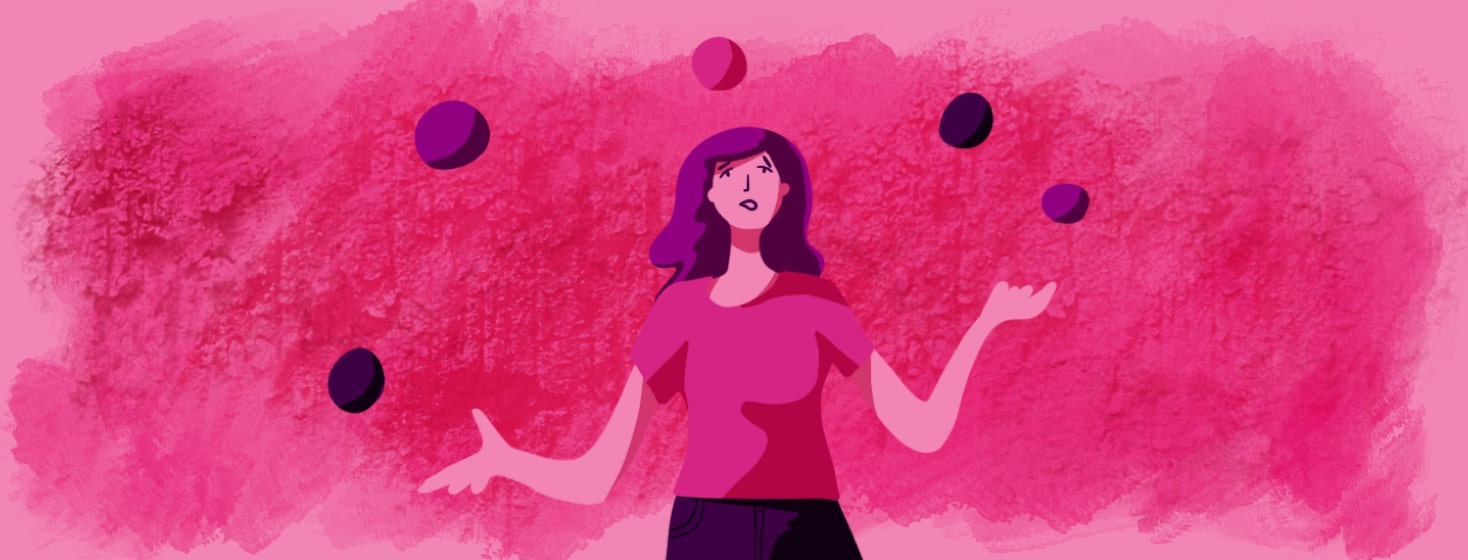 a woman juggling balls