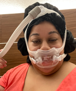 Washington sharing how she protects her hair from her cpap machine.